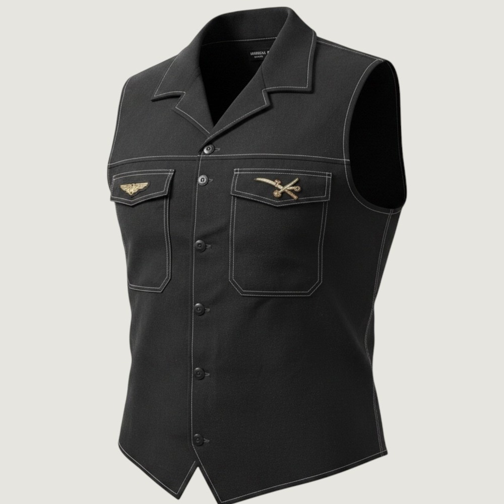 American Stitch Mens Black Contrast Stitch Button Front Utility Vest Size M NEW